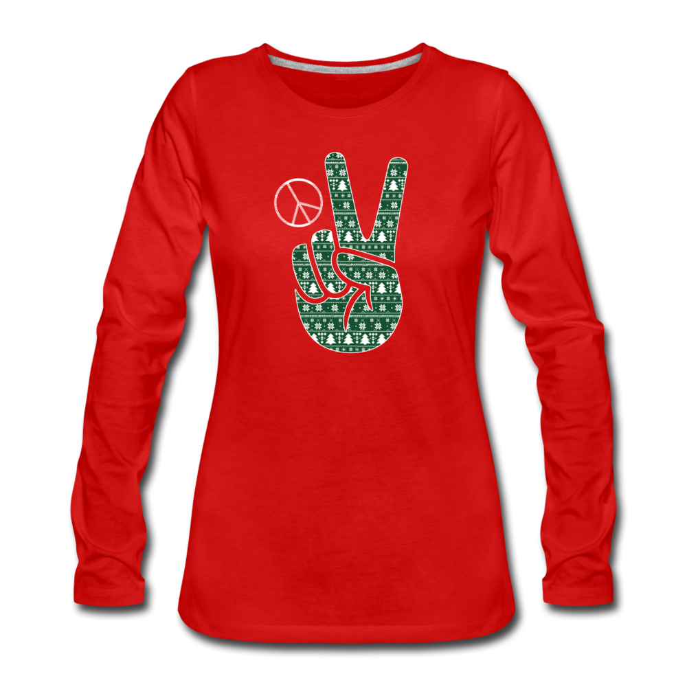 Holiday Peace Sign Women's Premium Long Sleeve T-Shirt - red