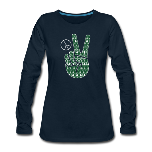 Holiday Peace Sign Women's Premium Long Sleeve T-Shirt - deep navy