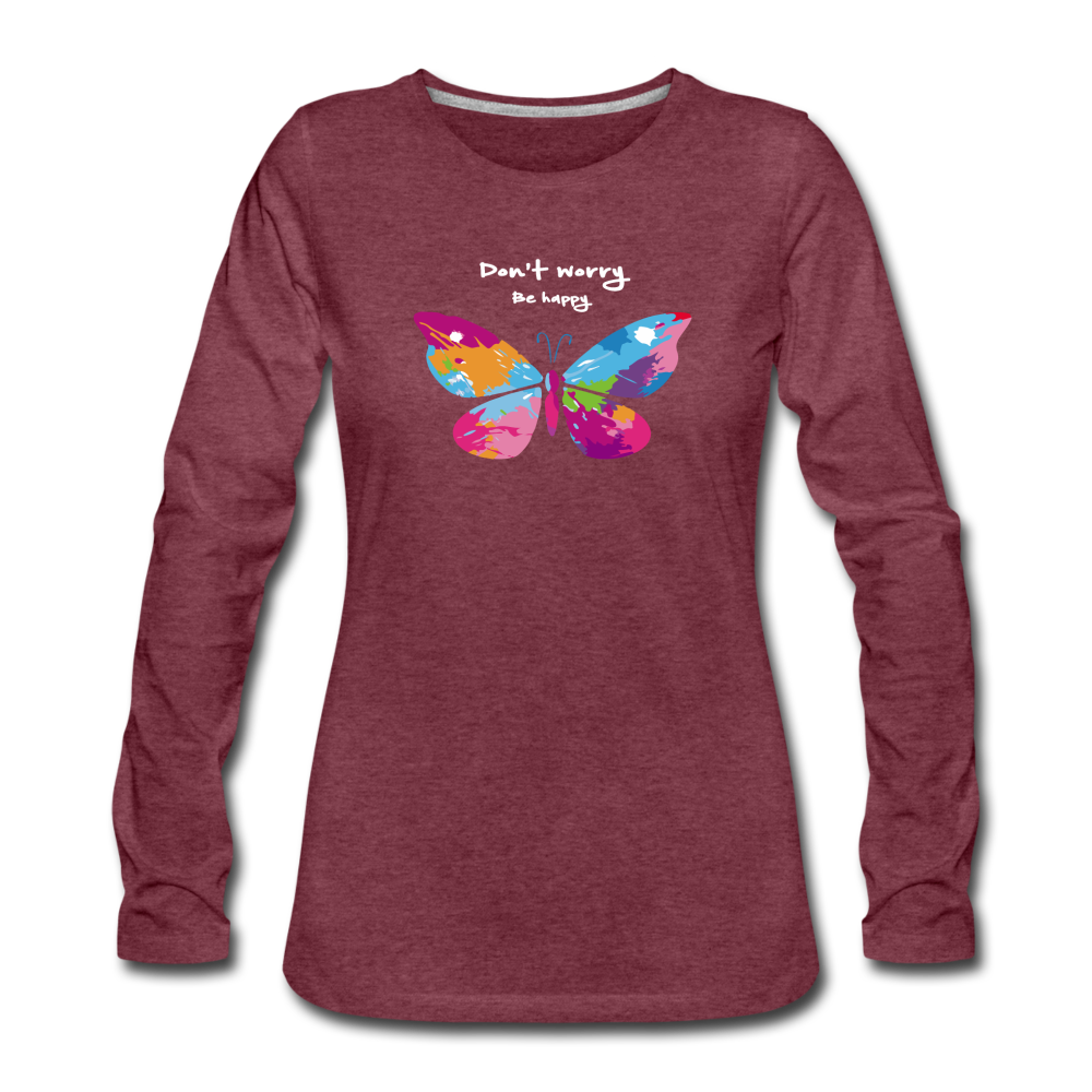 Be Happy- Long Sleeve T-Shirt - heather burgundy