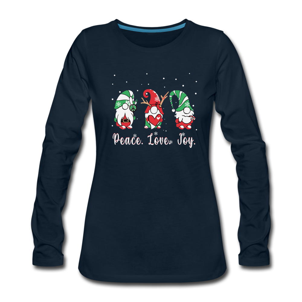 Gnomes- Peace- Love- Joy- Women's Premium Long Sleeve T-Shirt - deep navy