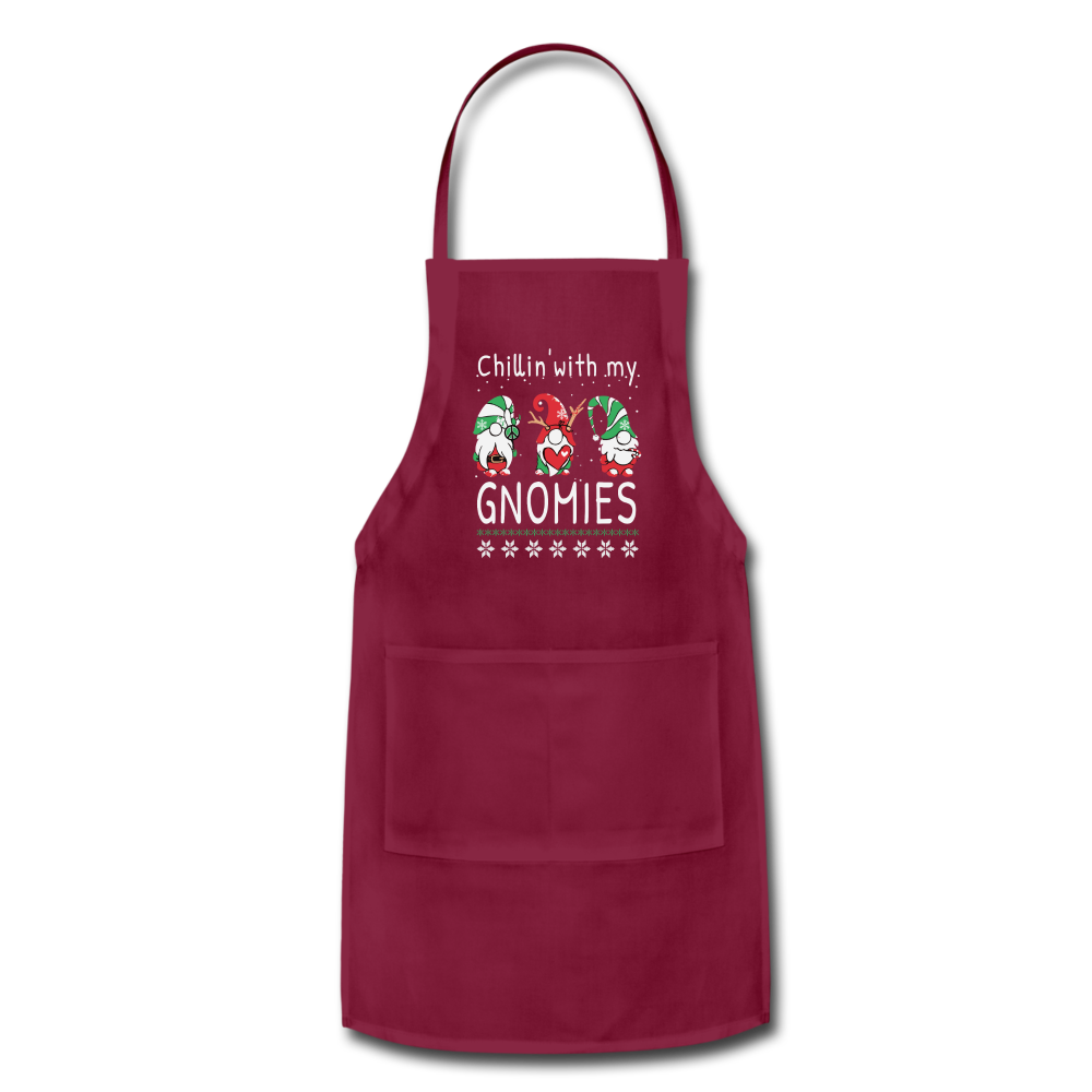 Chillin With My Gnomies- Adjustable Apron - burgundy