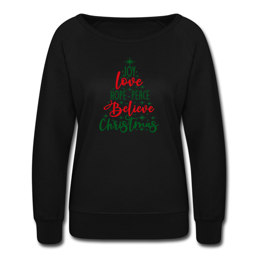 Peace Love Joy Christmas Tree- Women’s Crewneck Sweatshirt - black