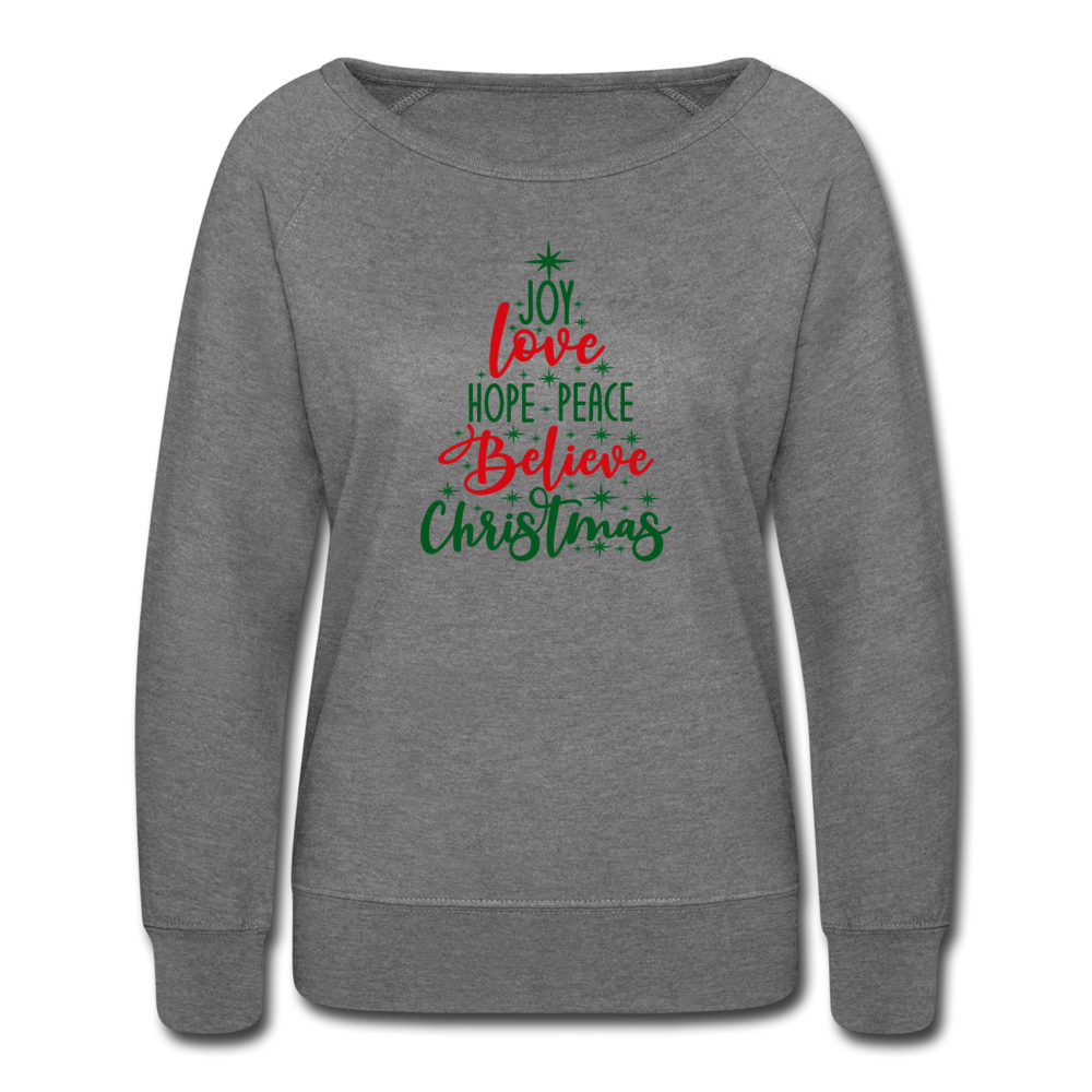 Peace Love Joy Christmas Tree- Women’s Crewneck Sweatshirt - heather gray