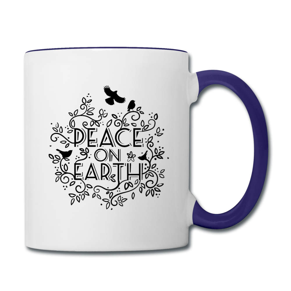 Peace On Earth Contrast Coffee Mug - white/cobalt blue