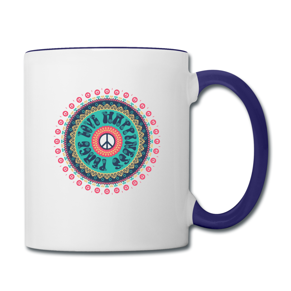 Peace Love Happiness - Contrast Coffee Mug - white/cobalt blue