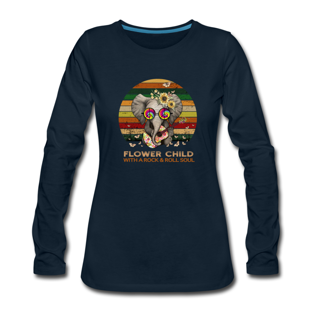 Hippie Rock n Roll Soul Women's Premium Long Sleeve T-Shirt - deep navy