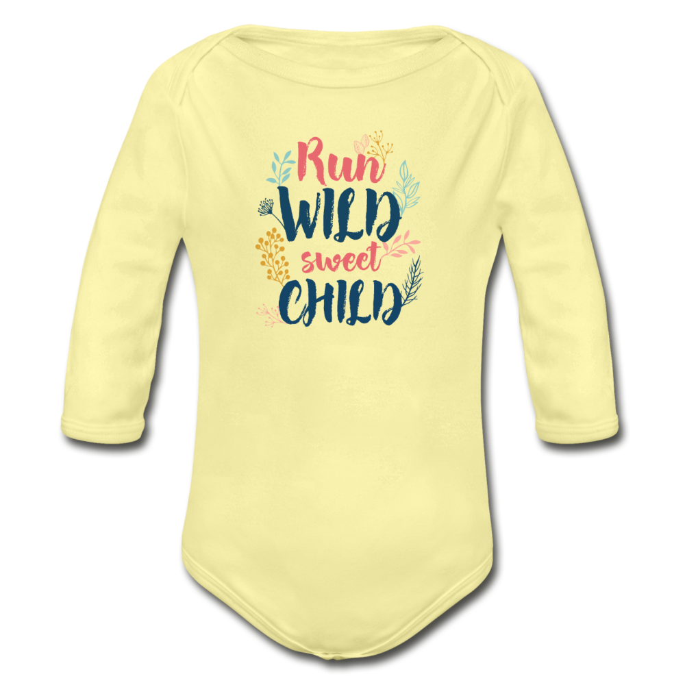 Sweet Child - Organic Long Sleeve Baby Bodysuit - washed yellow
