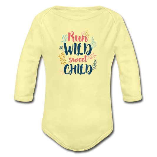 Sweet Child - Organic Long Sleeve Baby Bodysuit - washed yellow