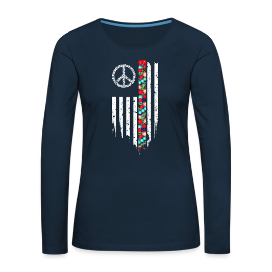 American Peace Sign Women's Premium Long Sleeve T-Shirt - deep navy